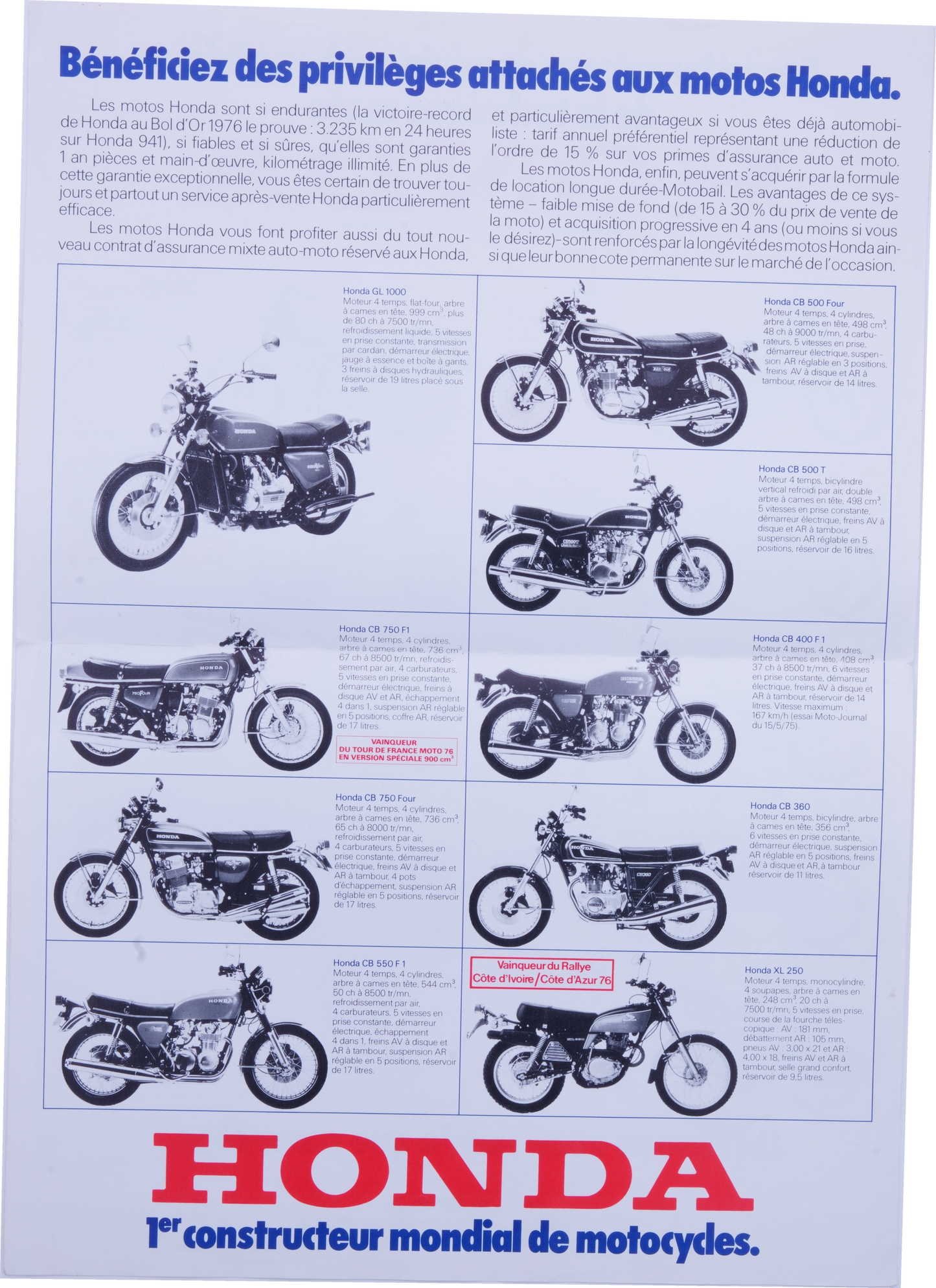 Brochure publicitaire francaise Honda avec game francaise + DAX