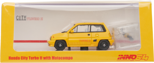 Voiture Honda City turbo 2 jaune +  Motocompo 81