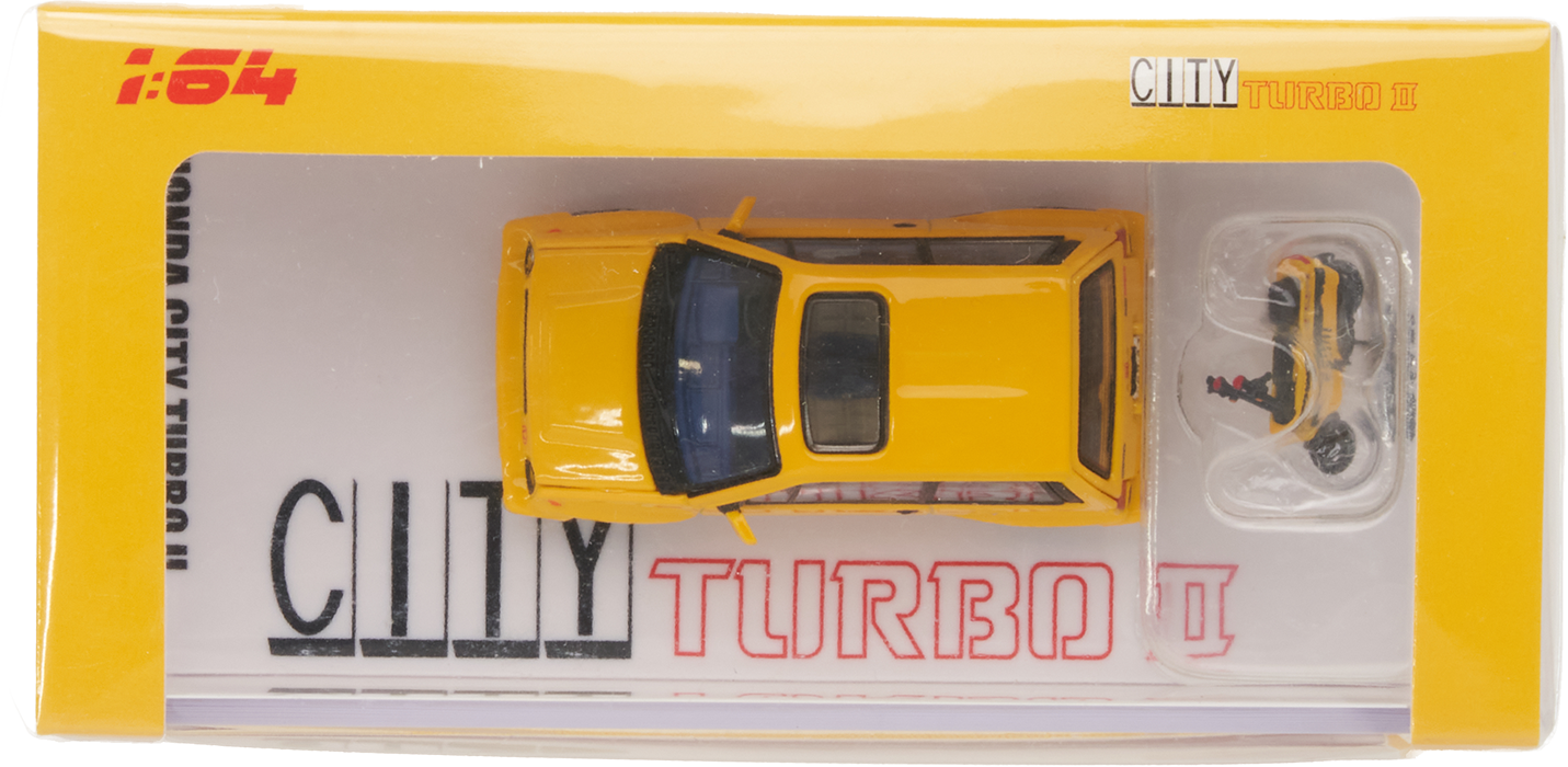 Voiture Honda City turbo 2 jaune +  Motocompo 81